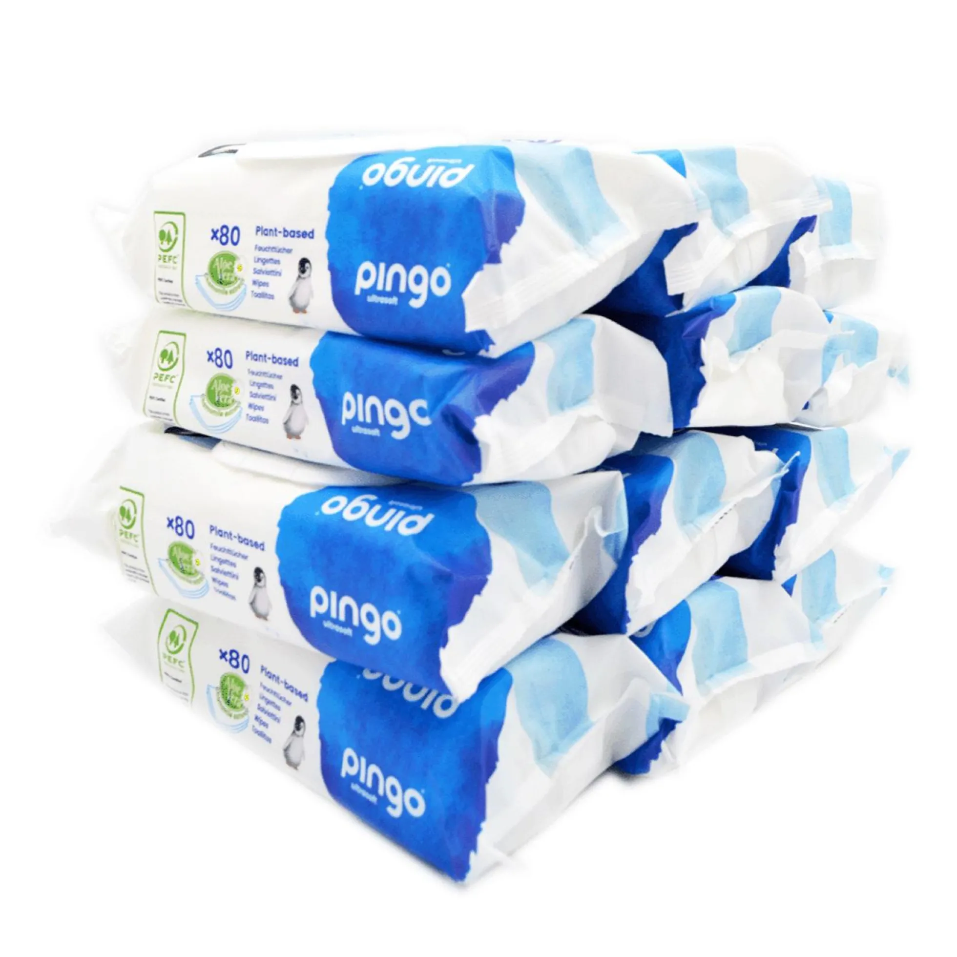 Pack 12 x Toallitas húmedas de bebé 100% biodegradables Pingo 80 uds
