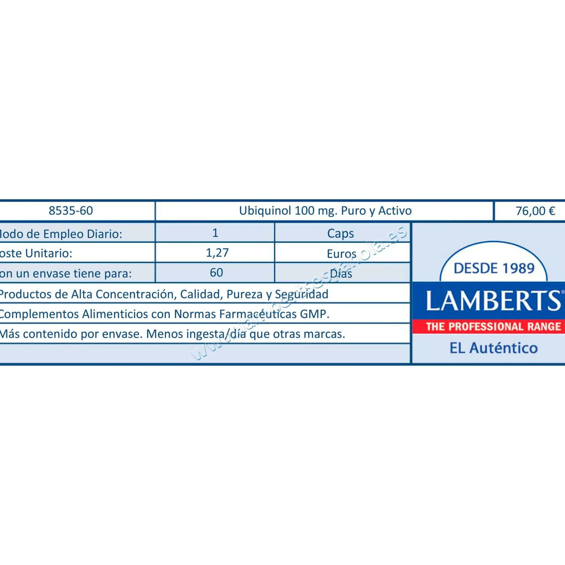Pack 2x Ubiquinol 100 mg. Puro y Activo, Lamberts