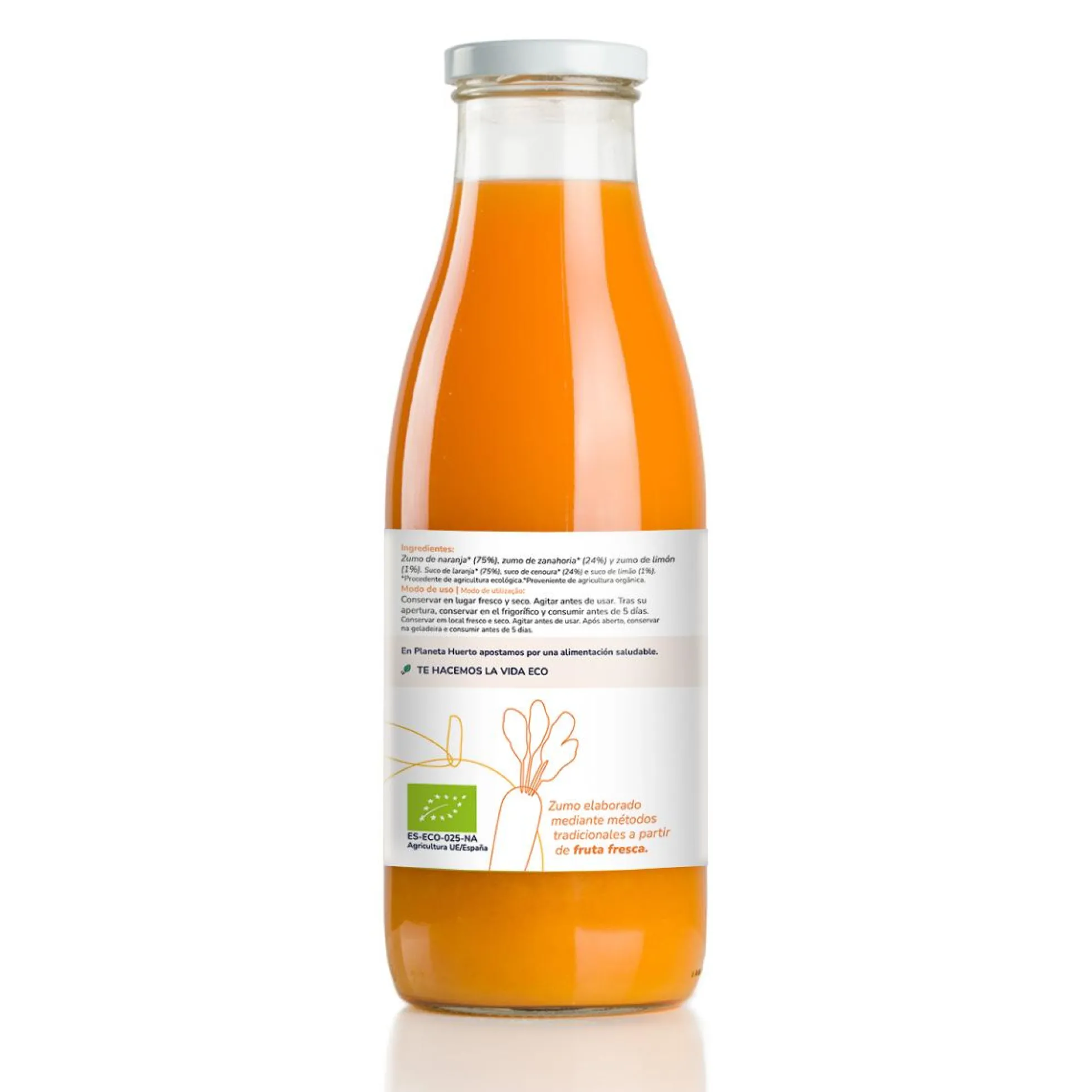 Pack 6x Zumo de Zanahoria y Naranja 100% fruta exprimida Eco Planeta Huerto 750ml