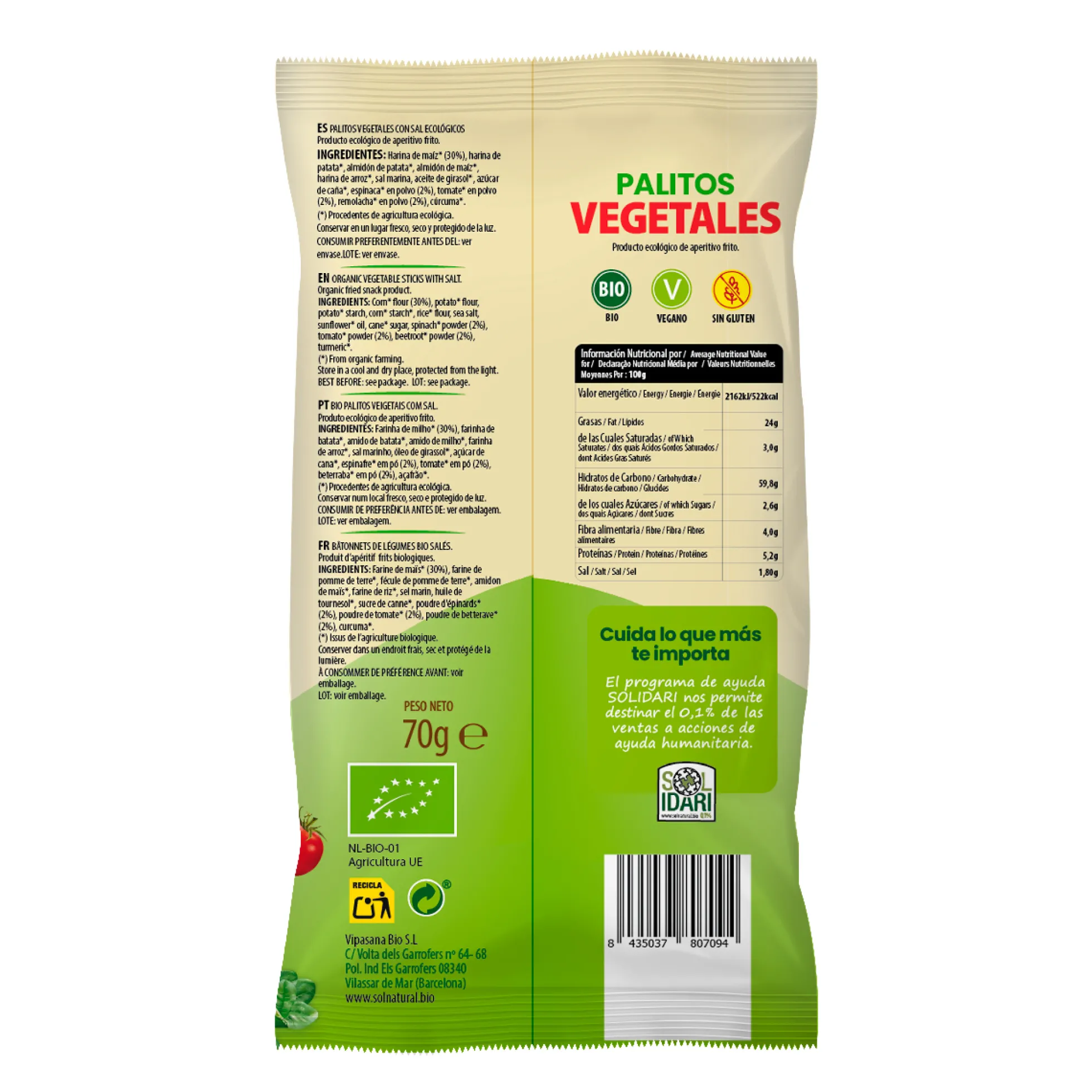 Palitos Vegetales BIO Sol Natural 70g