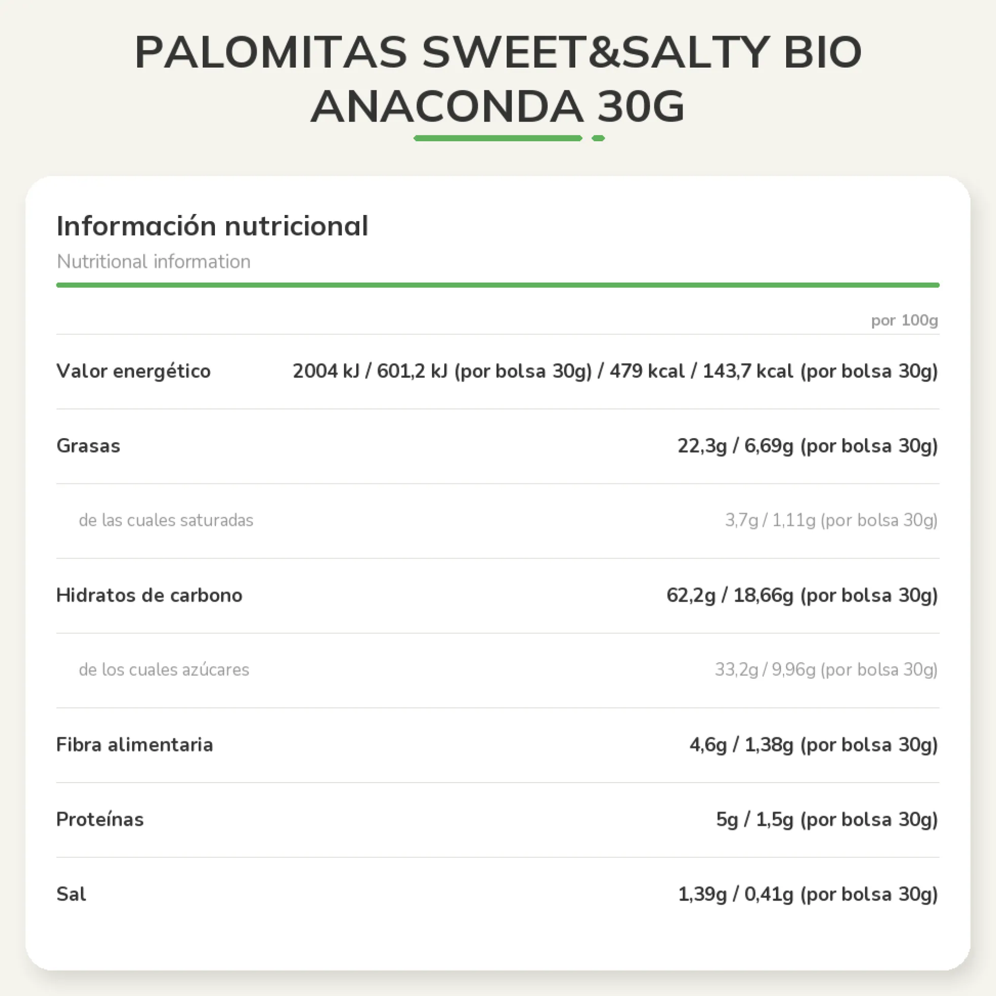 Palomitas Sweet&Salty BIO Anaconda 30g