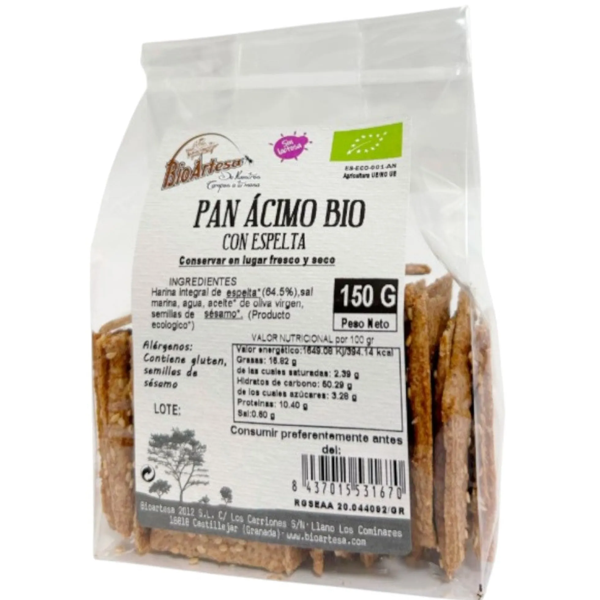 Pan Ácimo De Espelta Integral Con Sésamo Bio 150 Gr