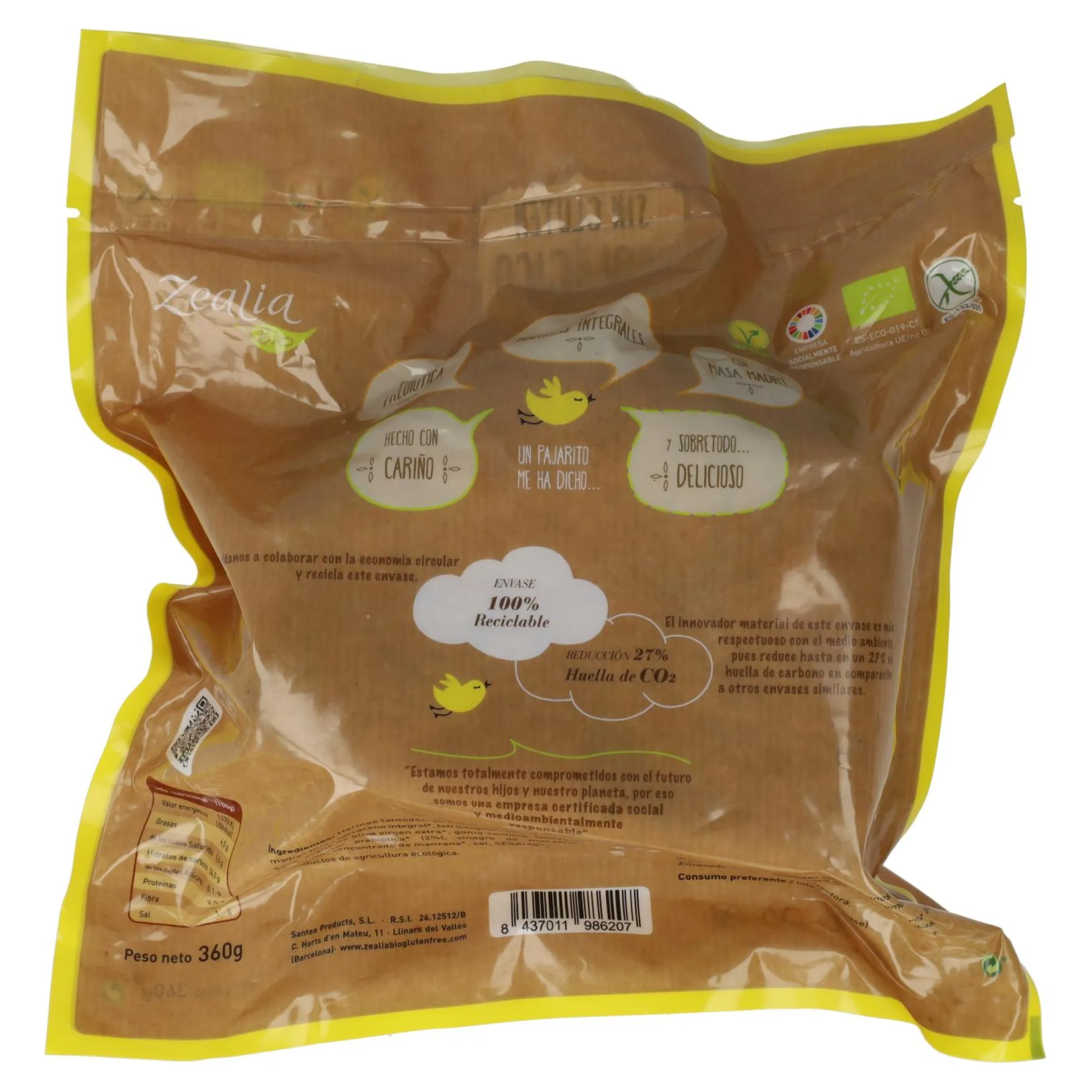 Pan de Molde BIO Sin Gluten Zealia, 360 g