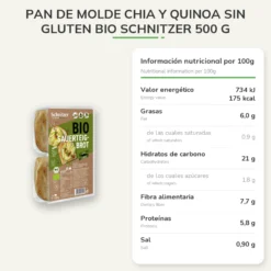Pan de Molde Chia y Quinoa Sin Gluten Bio Schnitzer 500 g