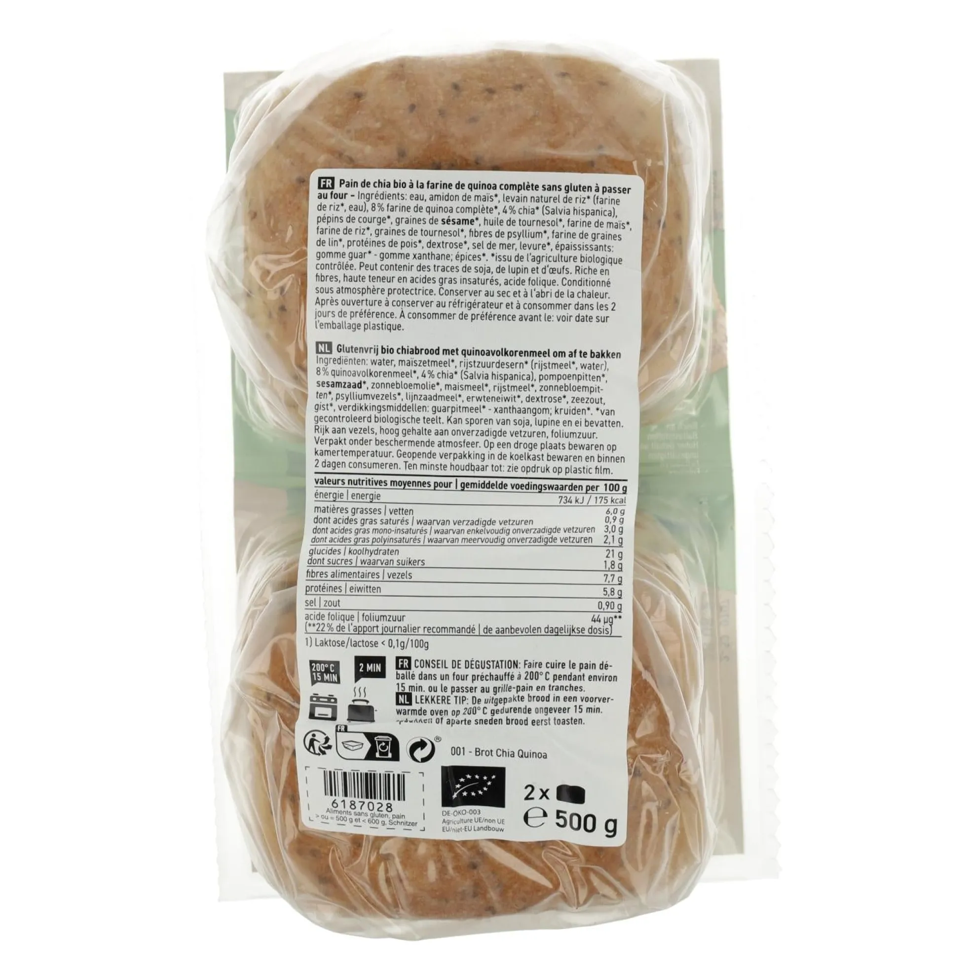 Pan de Molde Chia y Quinoa Sin Gluten Bio Schnitzer 500 g