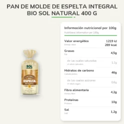 Pan de molde de Espelta Integral Bio Sol Natural 400 g