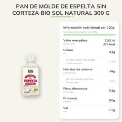 Pan de molde de espelta sin corteza bio Sol Natural 300 g