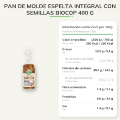 Pan de Molde Espelta Integral con Semillas Biocop 400 g