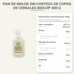 Pan de Molde Sin Corteza de Copos de Cereales Biocop 300 g