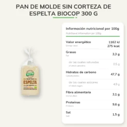 Pan de Molde Sin Corteza de Espelta Biocop 300 g