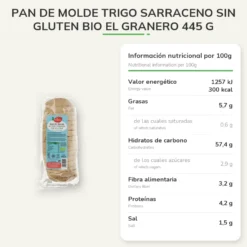 Pan de Molde Trigo Sarraceno sin gluten bio El Granero 445 g