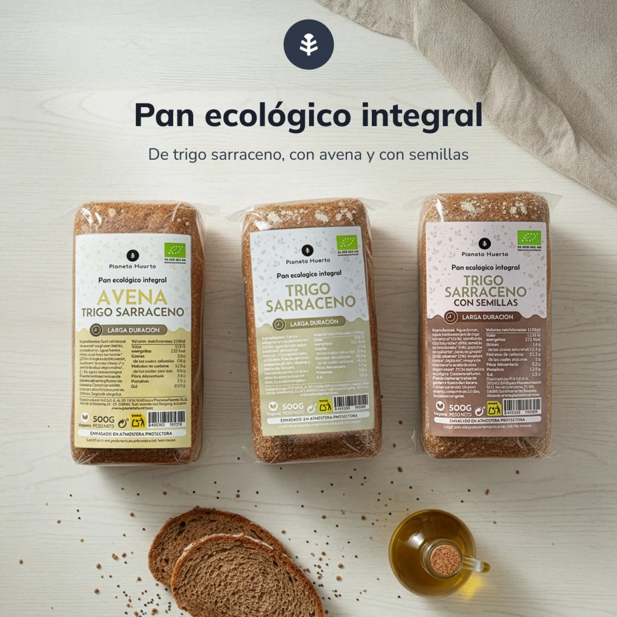 Pan integral proteico de trigo sarraceno con semillas ECO Planeta Huerto 500 g