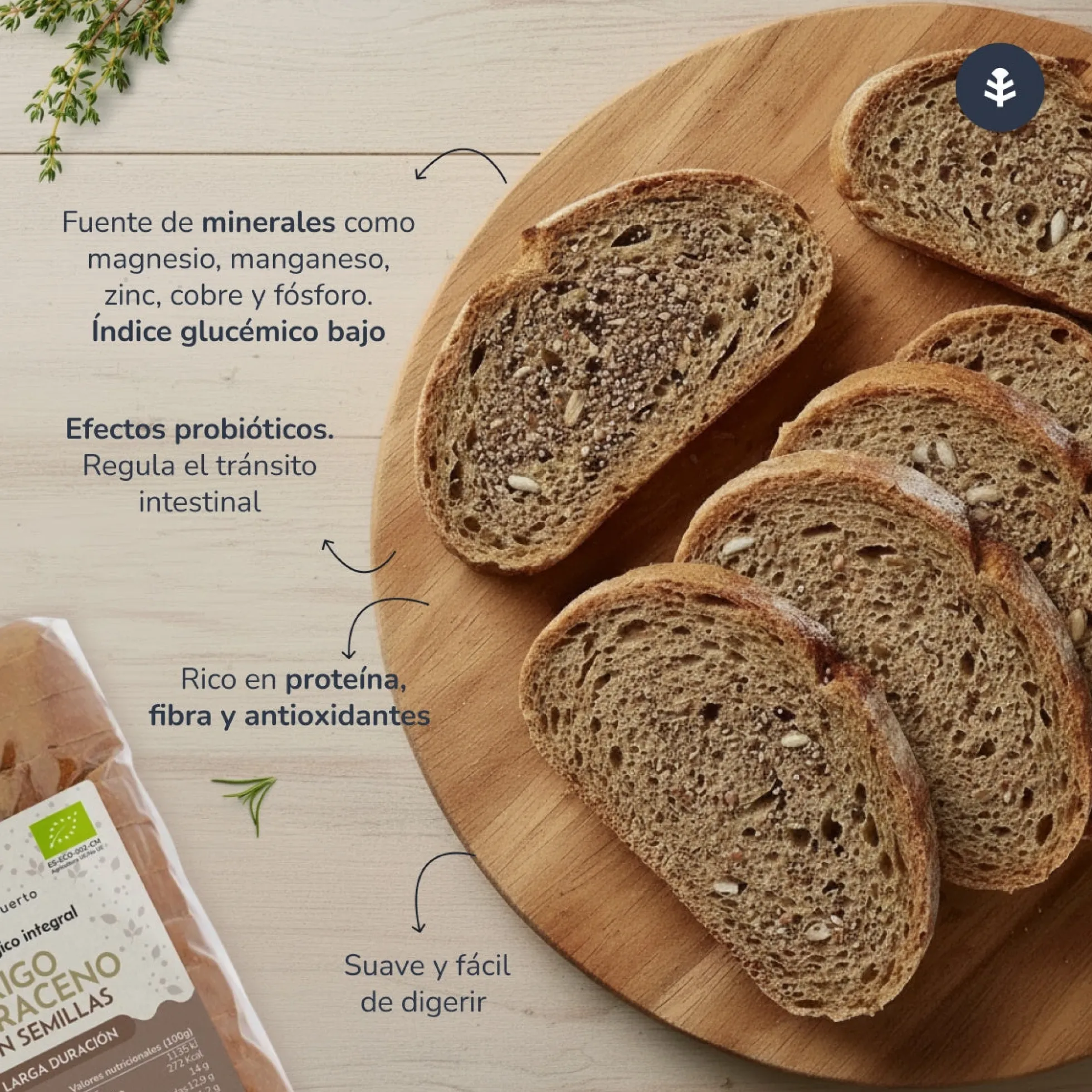 Pan integral proteico de trigo sarraceno con semillas ECO Planeta Huerto 500 g