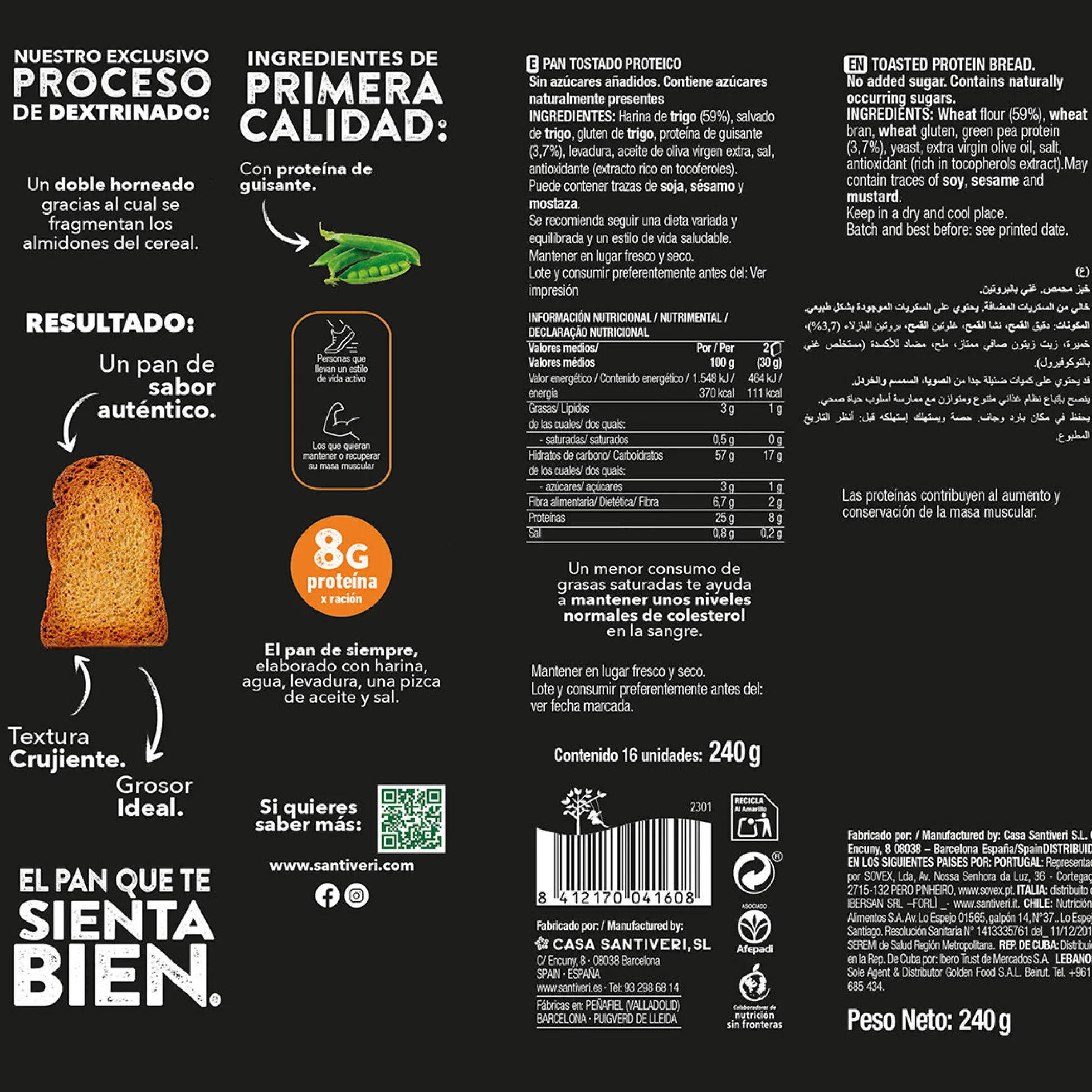 Pan Tostado Proteico 25% Proteína Santiveri 240 gr