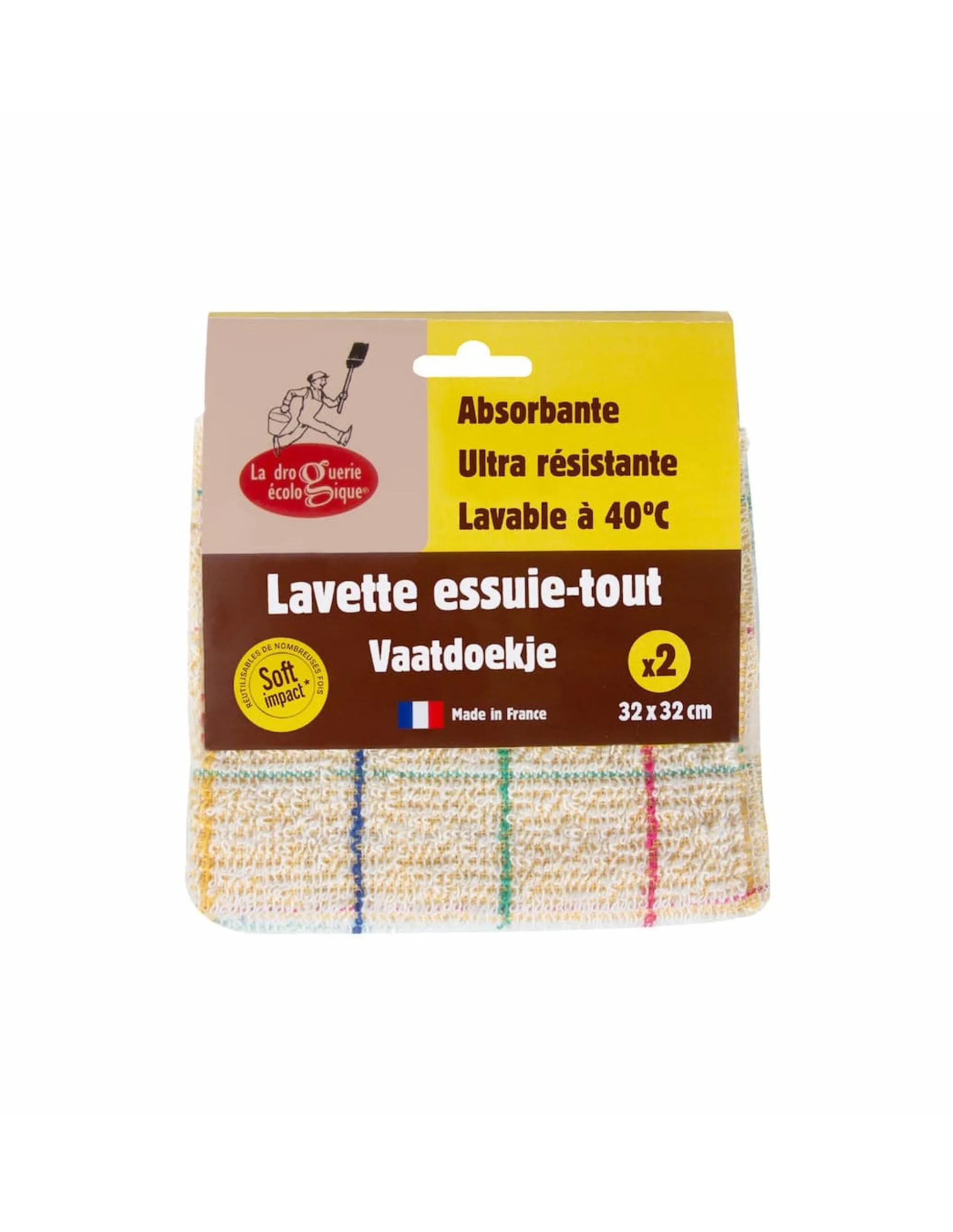 Paños de limpieza 100% fibras recicladas 32 x 32 cm La Droguerie écologique 2 uds
