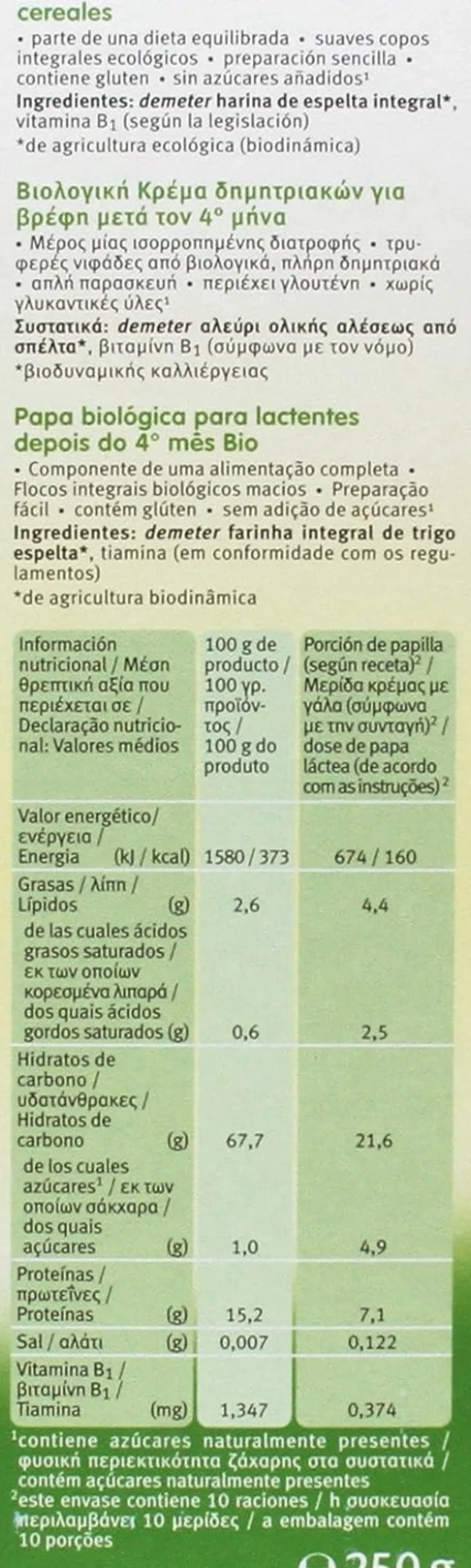 Papilla BIO de Espelta +4 meses Holle 250 g