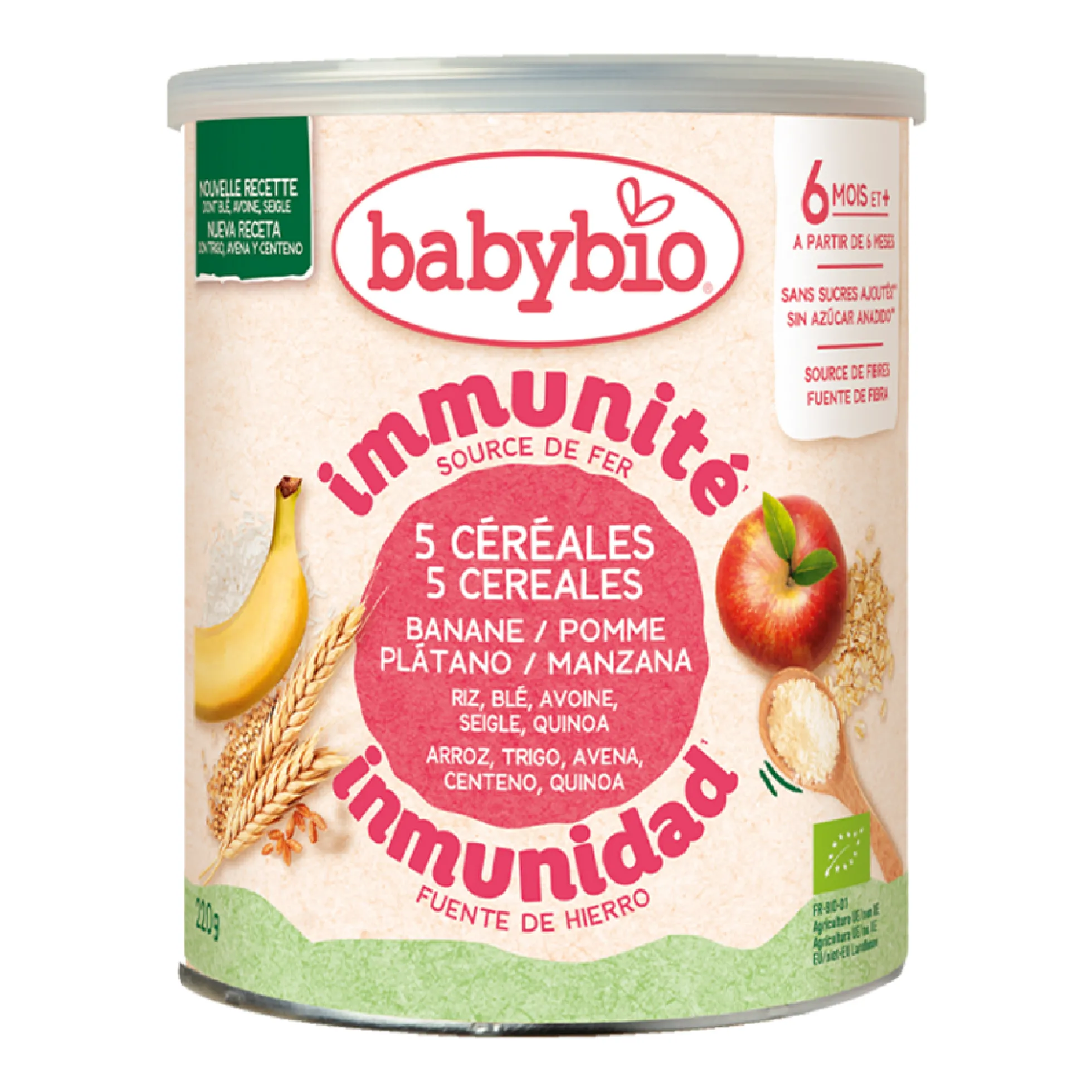 Papilla 5 Cereales con Frutas a partir de 6 meses Babybio 220 g
