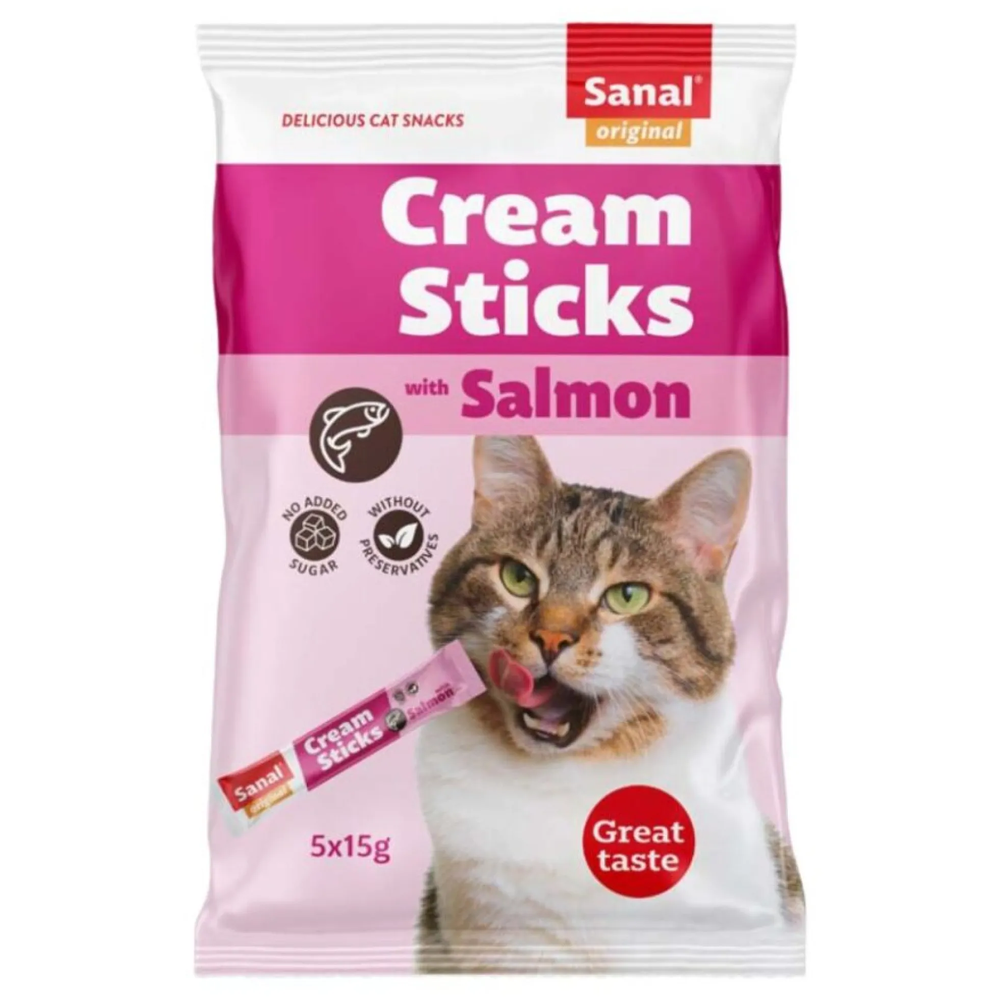 20 Paquetes Sanal Snack Crema De Salmon Para Gato Con 5 Tubos De 15g