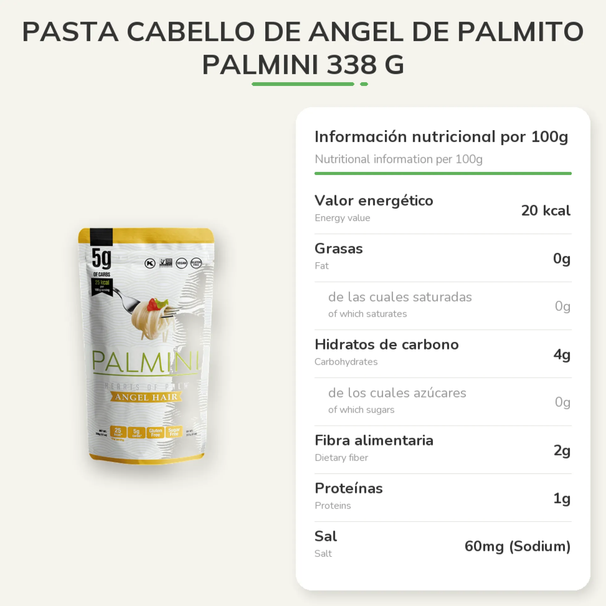 Pasta Cabello de Angel de palmito Palmini 338 g