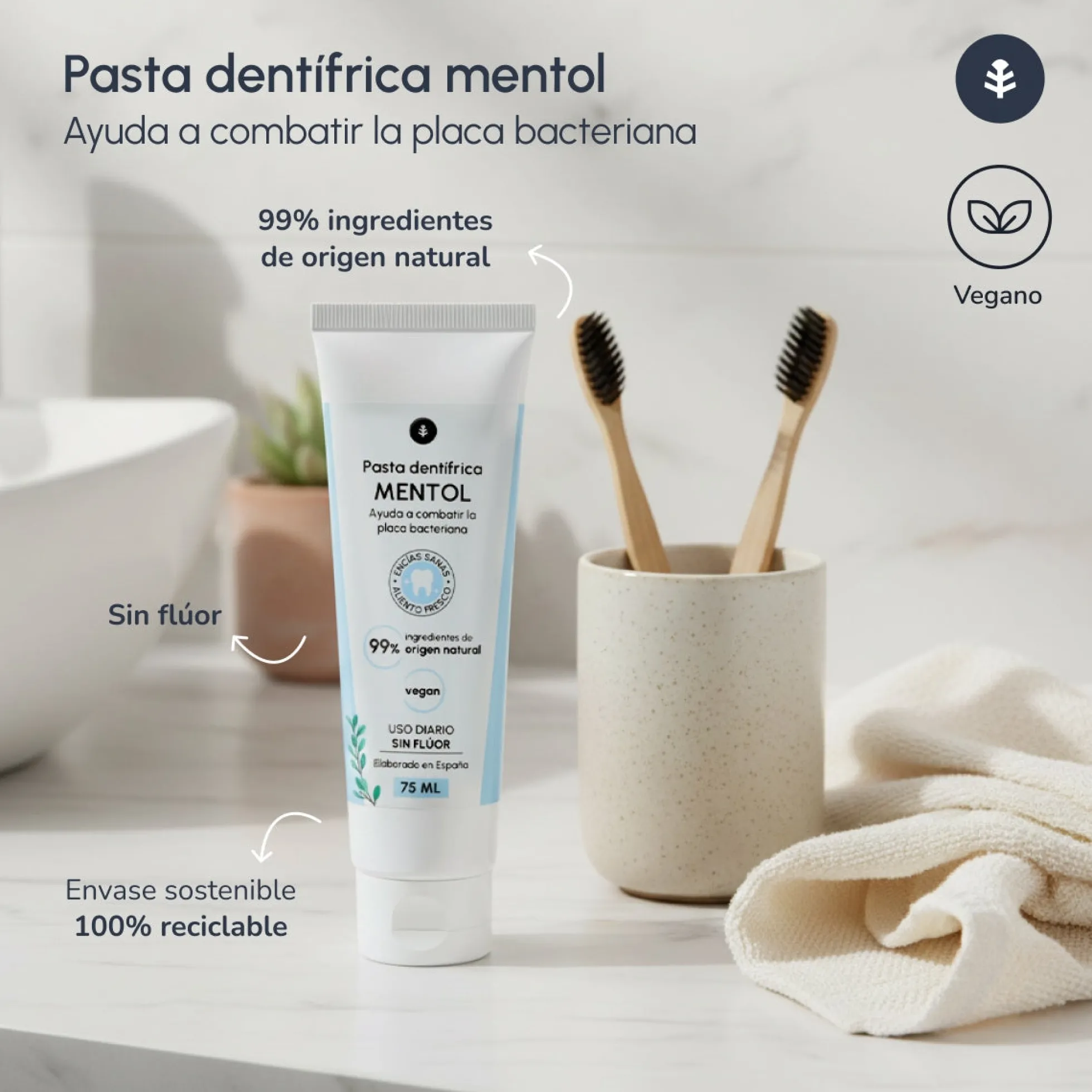 Pasta de dientes sin flúor Mentol Planeta Huerto 75 ml