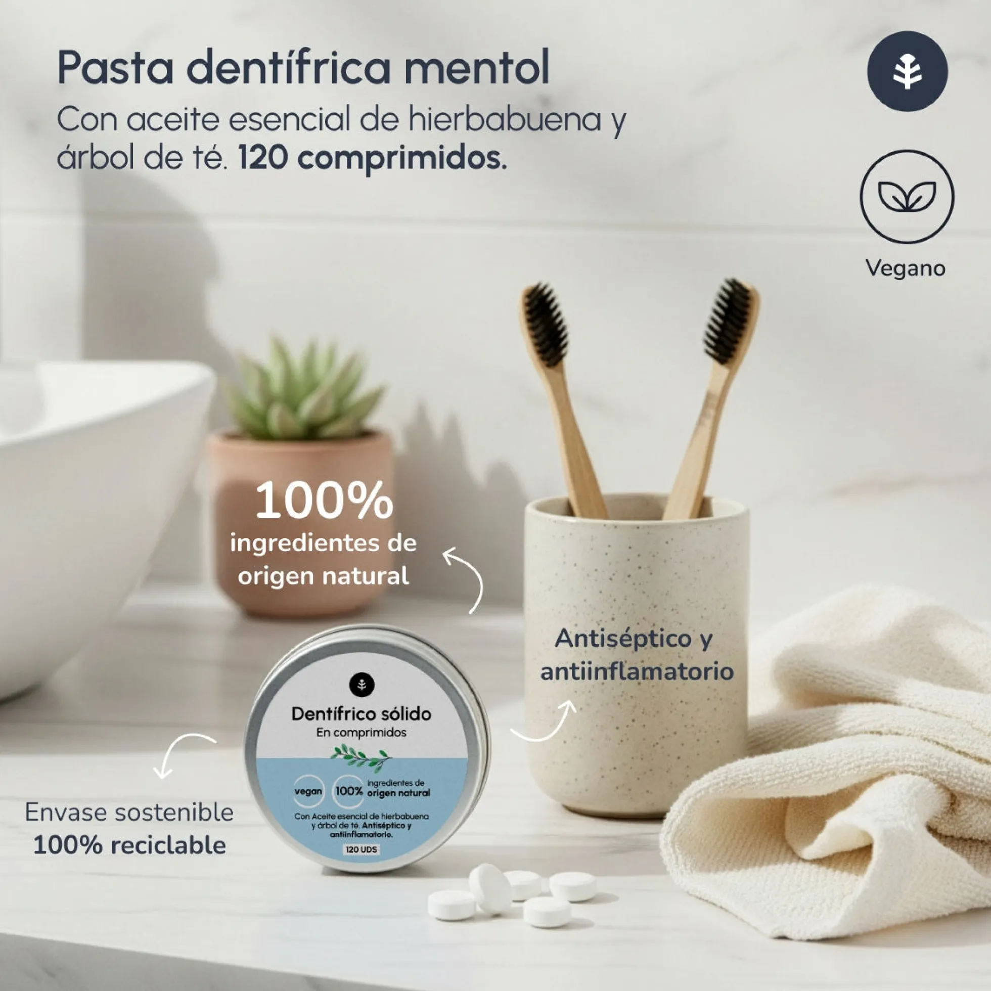 Pasta de dientes sin flúor sólida Planeta Huerto 120 tabletas
