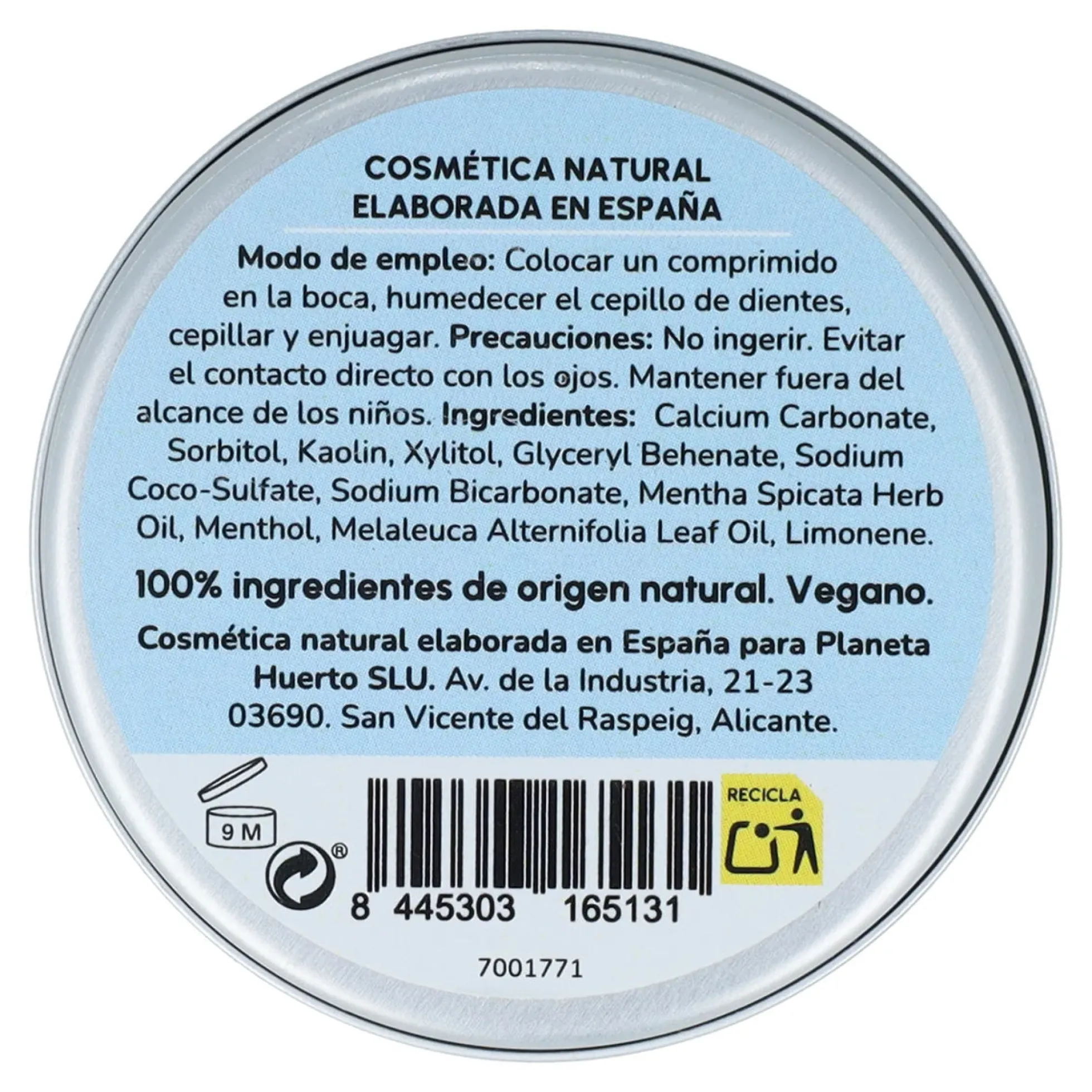 Pasta de dientes sin flúor sólida Planeta Huerto 120 tabletas