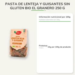 Pasta de Lenteja y Guisantes Sin Gluten Bio El Granero 250 g