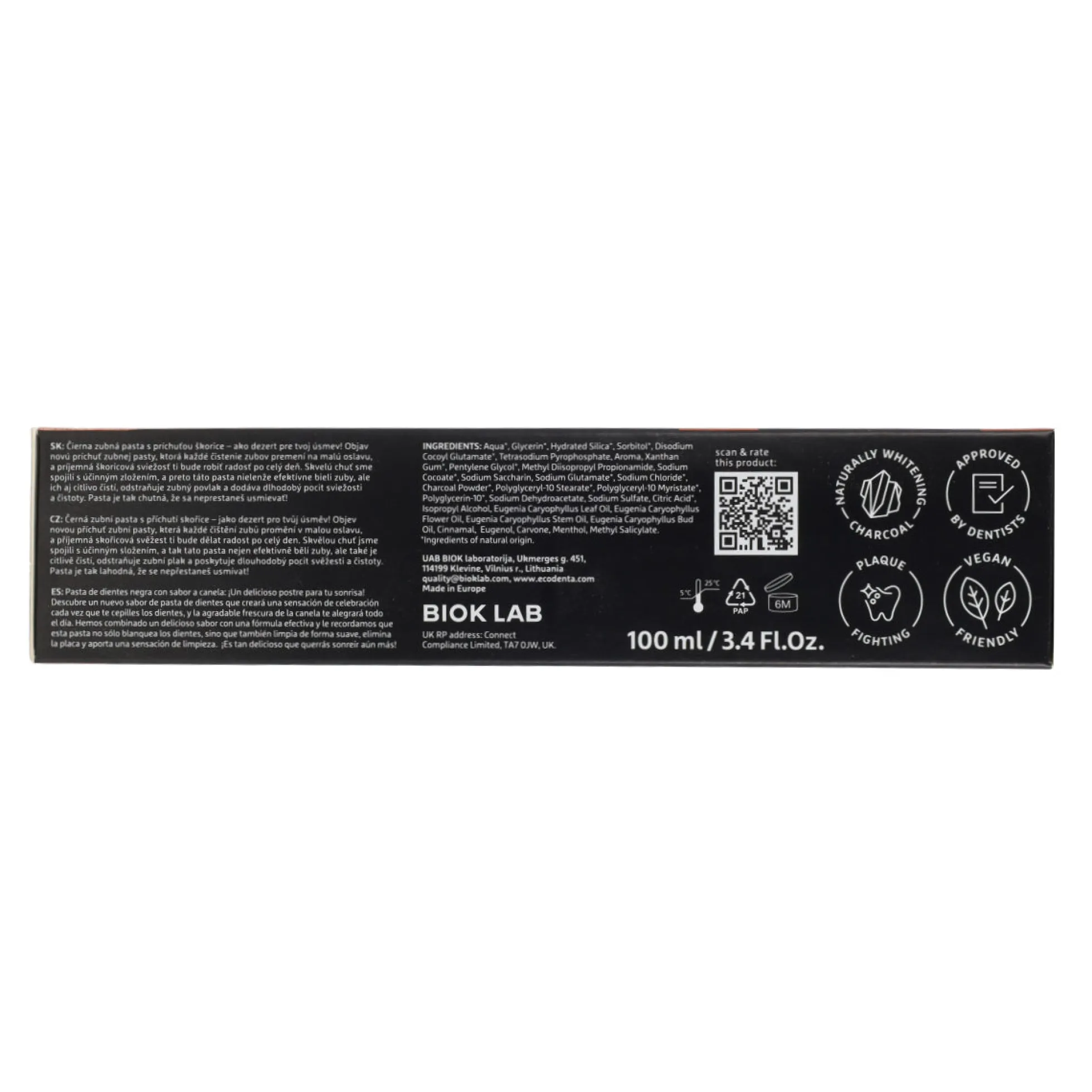 Pasta dental Negra Blanqueadora con Canela EcoDenta 100 ml