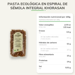 Pasta ecológica en espiral de sémola integral Khorasan Castagno 500 g