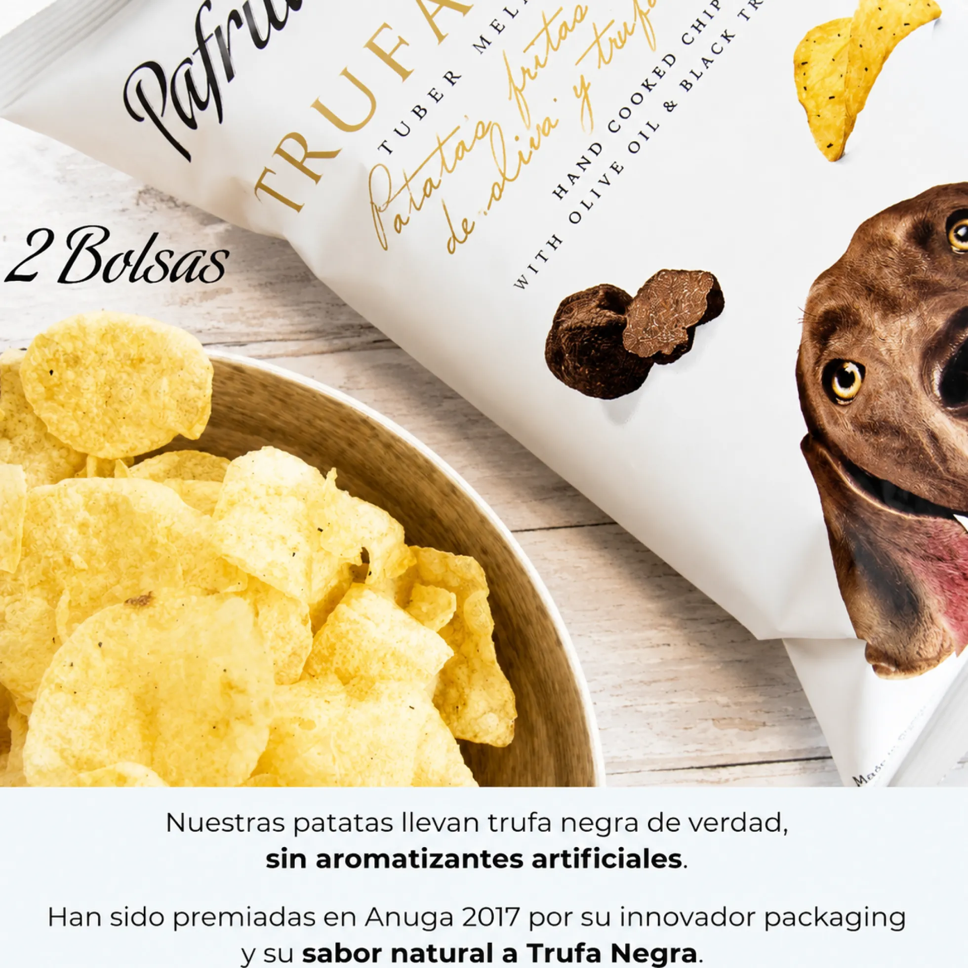 Patatas Fritas Artesanas | Pack 6 Bolsas Patatas Fritas Con Aove | 2x100g Trufa + 2x140g Ajo + 2x140g Piment贸n