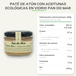Paté de atún con aceitunas ecológicas en Vidrio Pan do Mar 125g