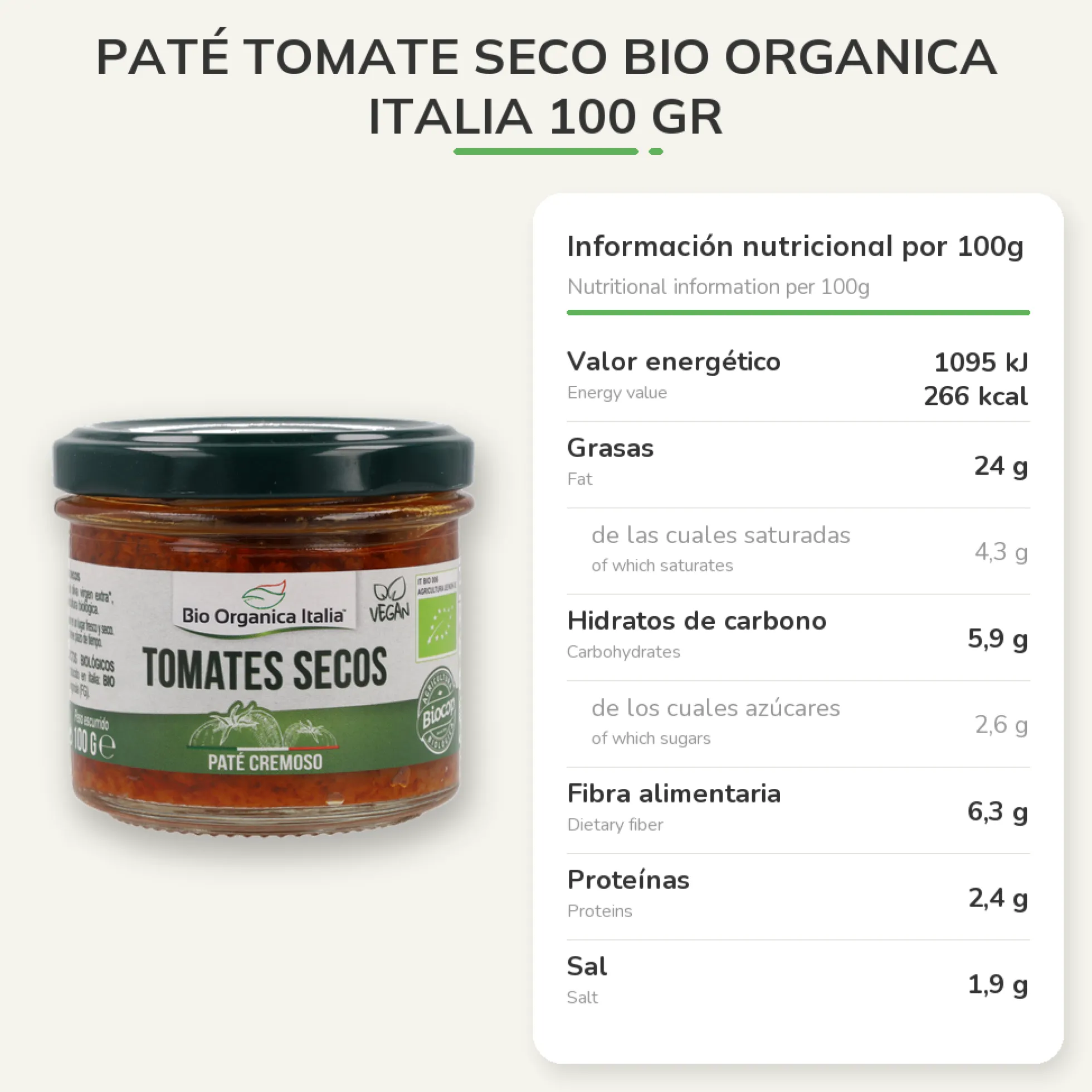 Paté Tomate Seco Bio Organica Italia 100 gr