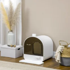 Pawhut Arenero Para Gatos Con Bandeja Extraíble Pala Alfombra 43x44x47cm Blanco