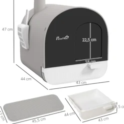 Pawhut Arenero Para Gatos Con Bandeja Extraíble Pala Alfombra 43x44x47cm Gris