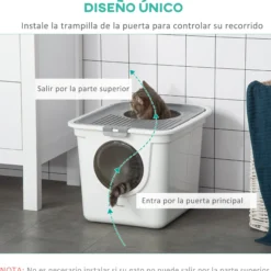 Pawhut Arenero Para Gatos Con Pala 2 Puertas 44x55x39 Cm Blanco Y Gris