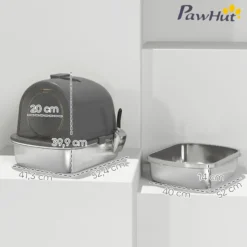Pawhut Arenero Para Gatos Cubierto De Acero Inoxidable Con Pala Gris Oscuro