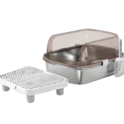 Pawhut Arenero Para Gatos Cubierto Con Bandeja De Acero Pala Y Peldaño Gris