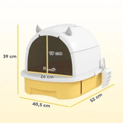 Pawhut Arenero Para Gatos Cubierto Con Bandeja Pala Y Asa Amarillo Y Blanco