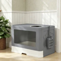 Pawhut Arenero Para Gatos Cubierto Con Caja Pala Cepillo 48,5x38x36,5cm Gris