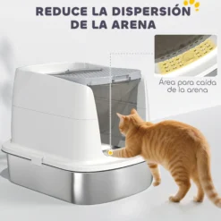 Pawhut Arenero Para Gatos De Acero Inoxidable L Con Tapa Abatible Blanco