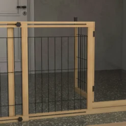 Pawhut Barrera Para Perros Extensible De Madera 112-159x44x70 Cm Natural