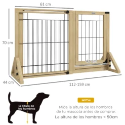 Pawhut Barrera Para Perros Extensible De Madera 112-159x44x70 Cm Natural