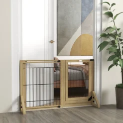 Pawhut Barrera Para Perros Extensible De Madera 112-159x44x70 Cm Natural