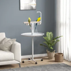 Pawhut Comedero De Pájaros Para Exterior Con Ruedas Ø60x138 Cm Blanco