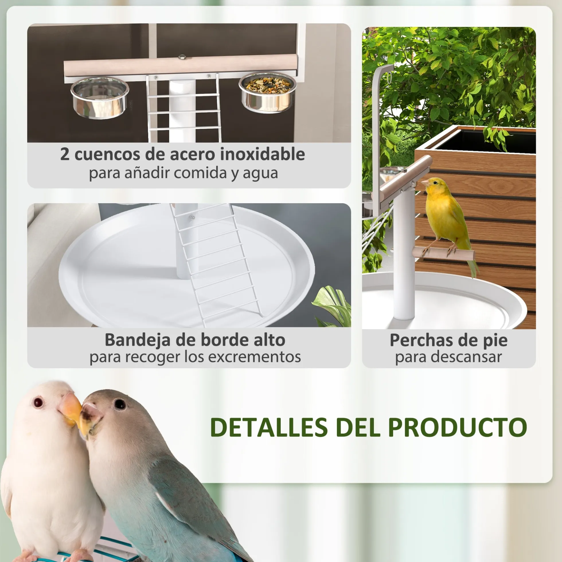 Pawhut Comedero De Pájaros Para Exterior Con Ruedas Ø60x138 Cm Blanco