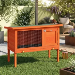 Pawhut Conejera De Madera Con Techo Asfáltico Abatible Bandeja Extraíble Naranja