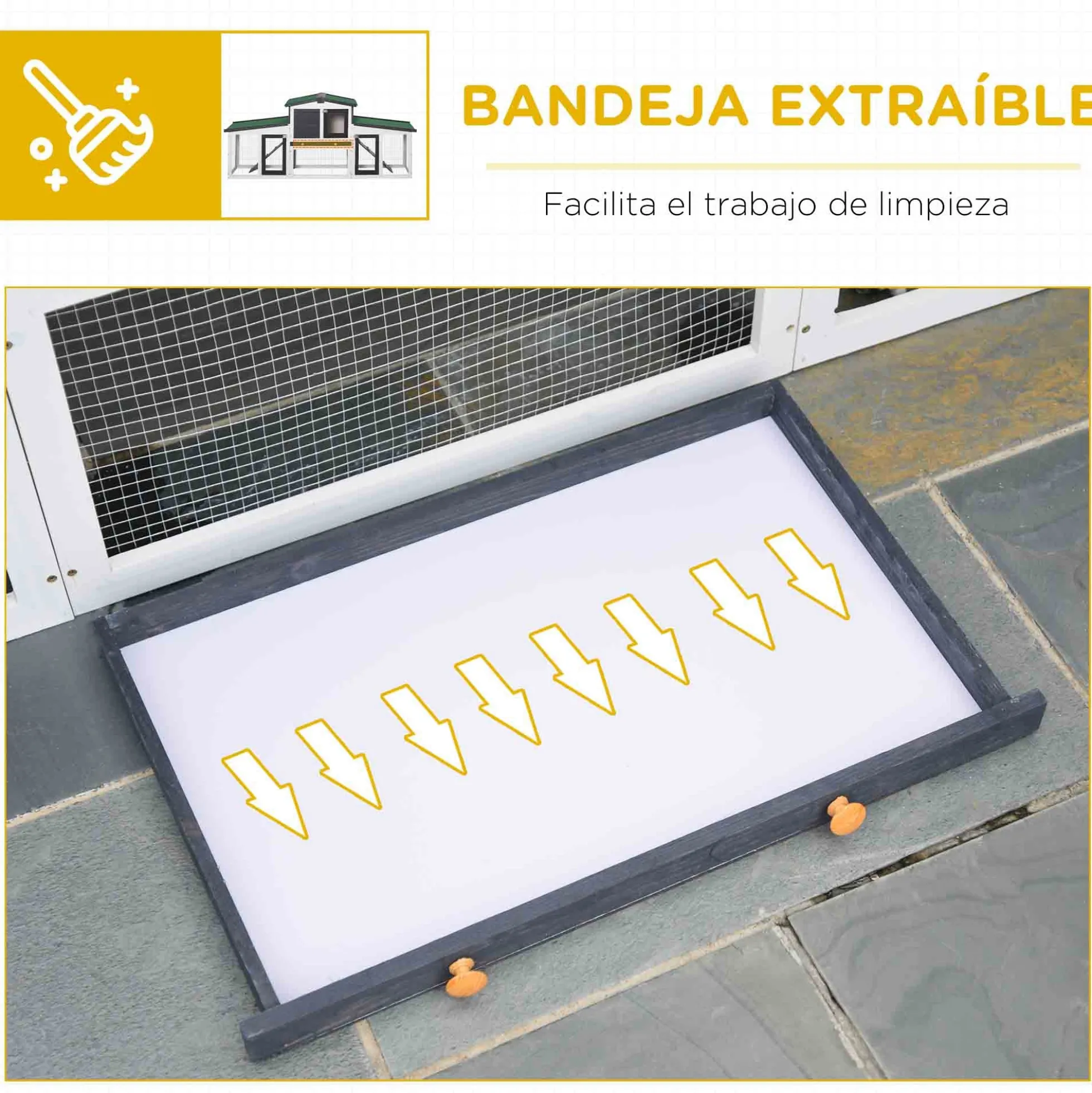 Pawhut Conejera De Madera Con Techo Abatible 197x49x86 Cm Gris
