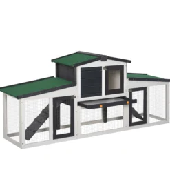 Pawhut Conejera De Madera Con Techo Abatible 197x49x86 Cm Gris