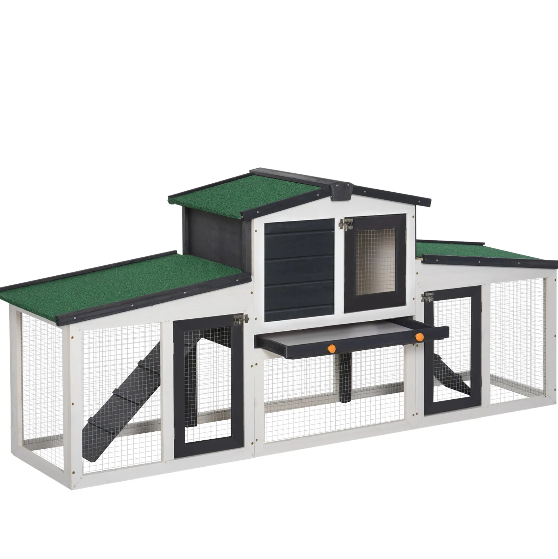 Pawhut Conejera De Madera Con Techo Abatible 197x49x86 Cm Gris