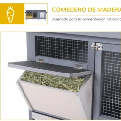 Pawhut Conejera De Madera Con Techo Abatible Y Puertas 112x50x54 Cm Gris